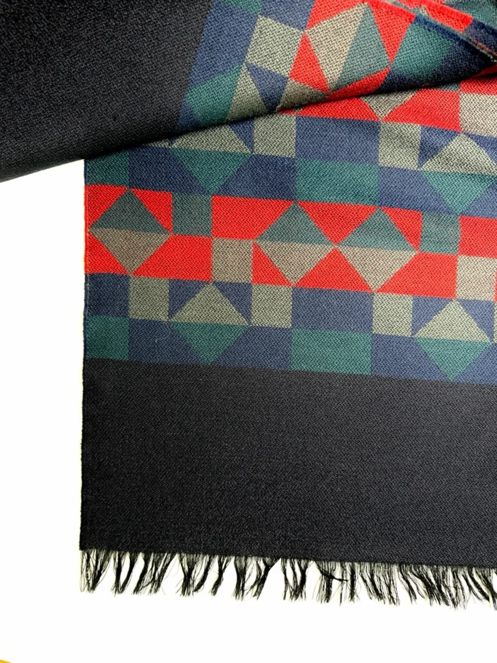 Vintage Wool Long Scarf Geometric Red Blue West Germany Men's Women's Winter